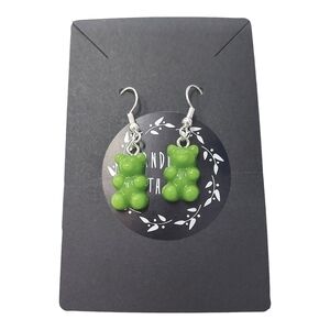Handcrafted Green Resin Gummi Bear Earrings 1.5" Drop